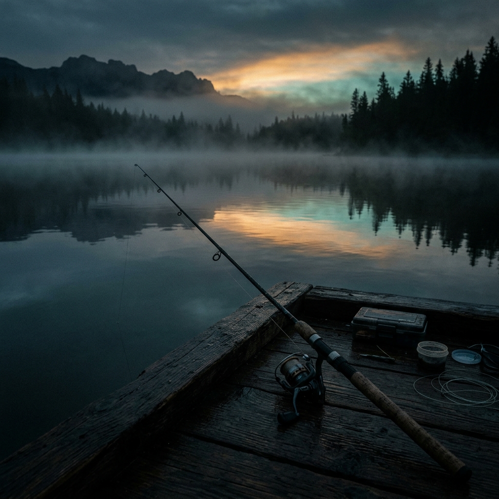 Morgens am See beim Angeln